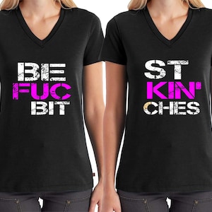 Mejores perras de mierda de manga corta pareja V-cuello camiseta camiseta Camiseta BFB mejor follando perras camisas de la camiseta