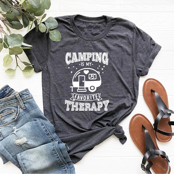 Camping is My Favorite Therapy T-Shirt - Customized Graphic Unisex Tee - Soulful Retreat - Wilderness Tees - Wild Hair Vibe -Outdoor Fashion