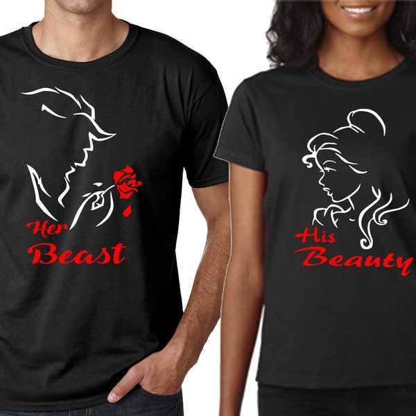 Her Beast His Beauty, Unisex Couple Matching T-shirt Love Tees Gift for Valentine's Day, Gift for Him Her, Love T-shirt, Anniversary Gift