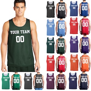 Personalized Basketball Tank Top Adult Customized Basketball Jersey Team Shirt Custom Jersey Name and Number Mesh Reversible Jersey Tank
