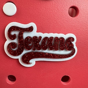 Red Glitter Texans Bag Charm: Texas Football Bogg Bag Tag