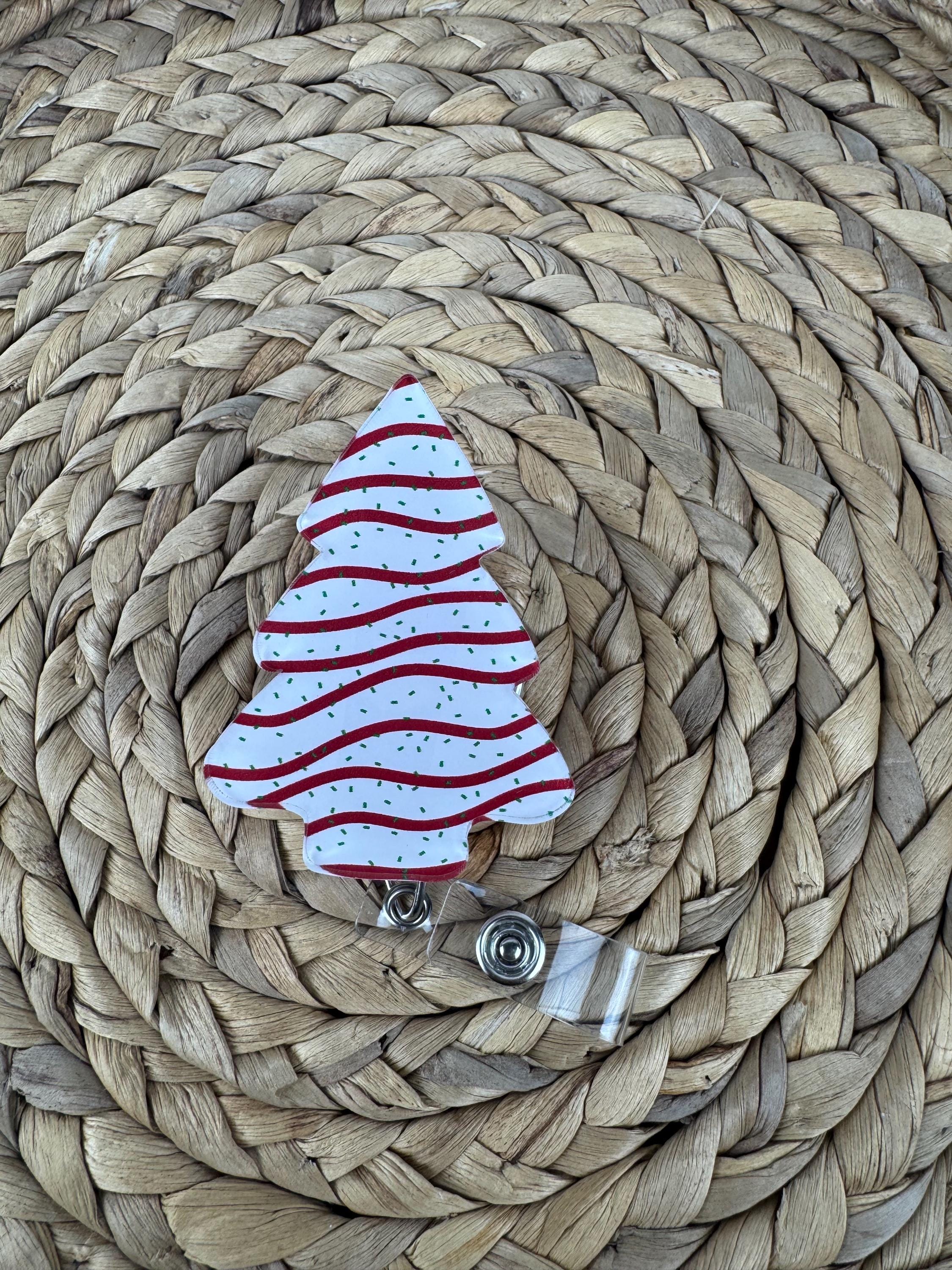Christmas Cake Badge Reel, Holiday ID Holder, Feative Badge Pull, Cute Gift for Her, Teacher Gift