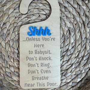 Baby Sleeping Door Hanger: Engraved Wood, No Knocking