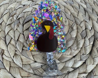 Glitter Turkey Badge Reel | Teacher Gift | Thanksgiving Badge Holder | Fall Badge Reel | Gift for Her