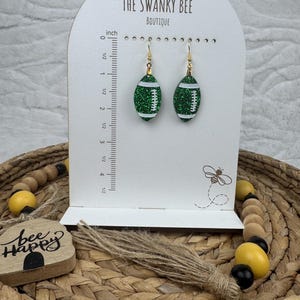 Green Glitter Football Earrings: Sports Fan Jewelry