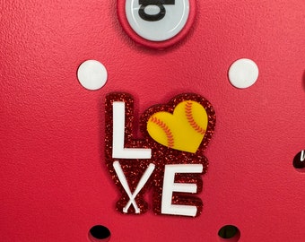 Softball Love Bogg Bag Charm: Sports Mom Bag Accessory