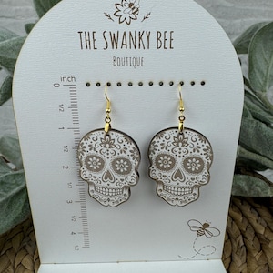 Dangle Sugar Skull Earrings, Day of the Dead Jewelry, Sugar Skull Dangles, Halloween Earrings, Gothic