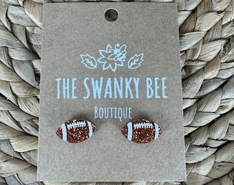 Glitter Football Stud Earrings: Sparkly Sports Jewelry