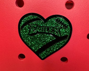 Dije de corazón con purpurina de águilas para bolso Bogg: Decoración de espíritu de equipo