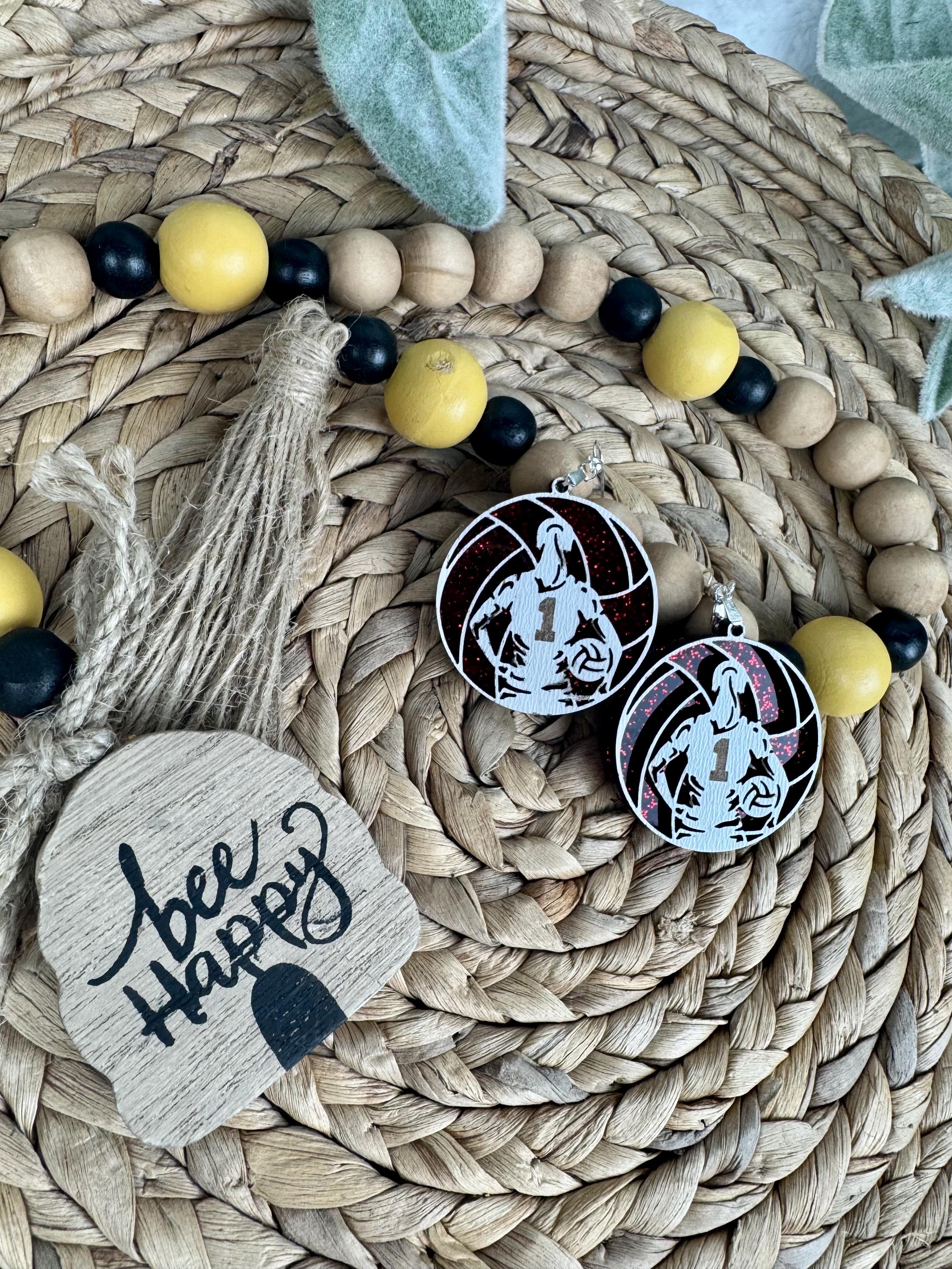 Custom Volleyball Earrings with Player Number & Glitter Background – Personalized Sports Jewelry Gift