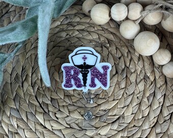 RN Retractable Badge Reel | Nurse Gift | Work Badge Holder | Custom ID Badge Clip | Nursing Badge Reel