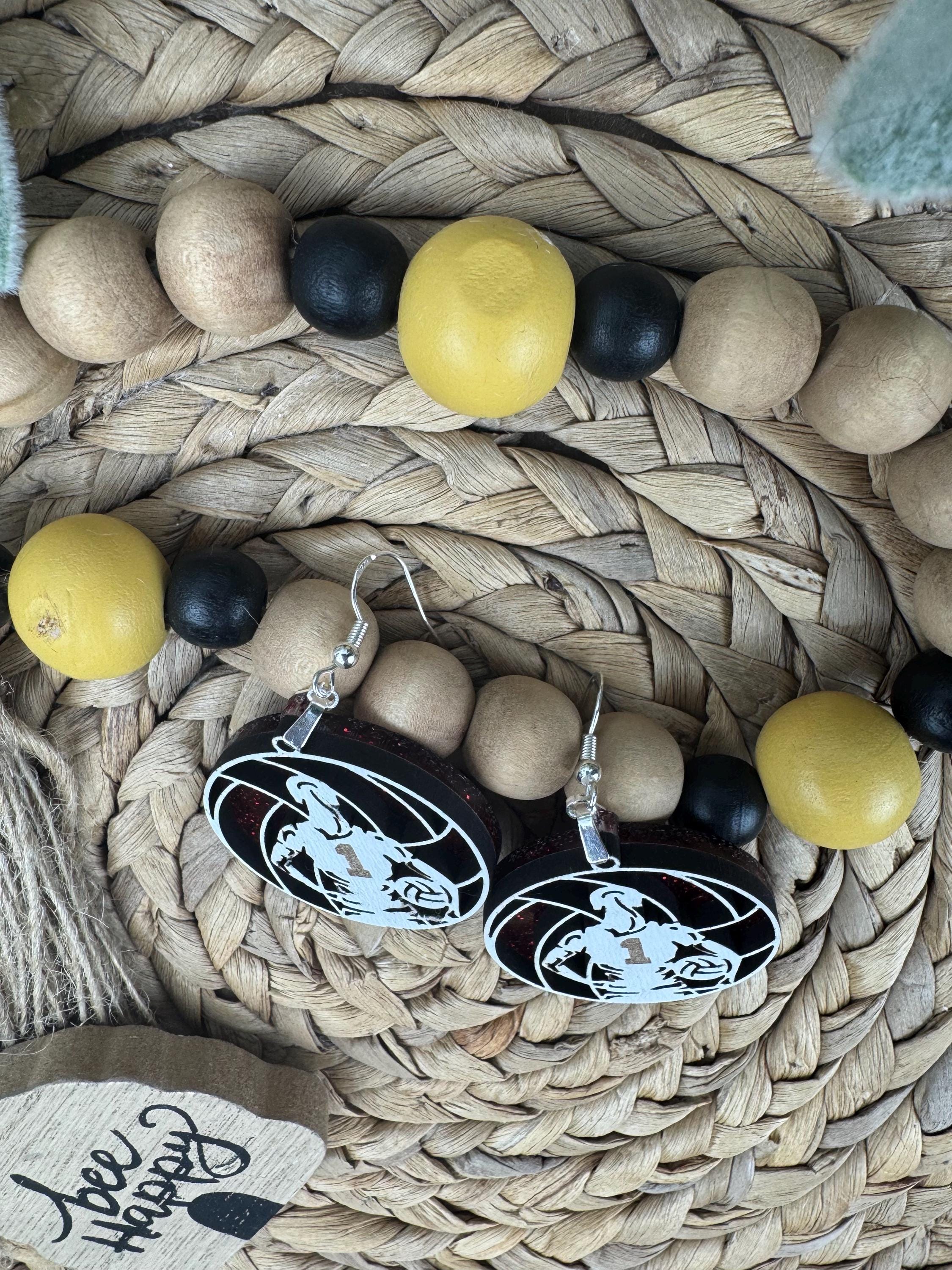 Custom Volleyball Earrings with Player Number & Glitter Background – Personalized Sports Jewelry Gift