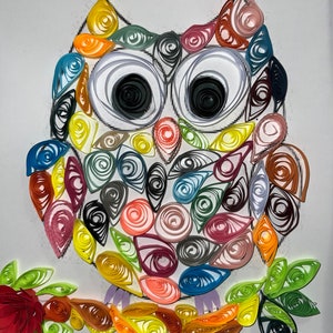 Handcrafted Quilled Paper Art Rainbow Owl Wall Paper Art Framed Rainbow