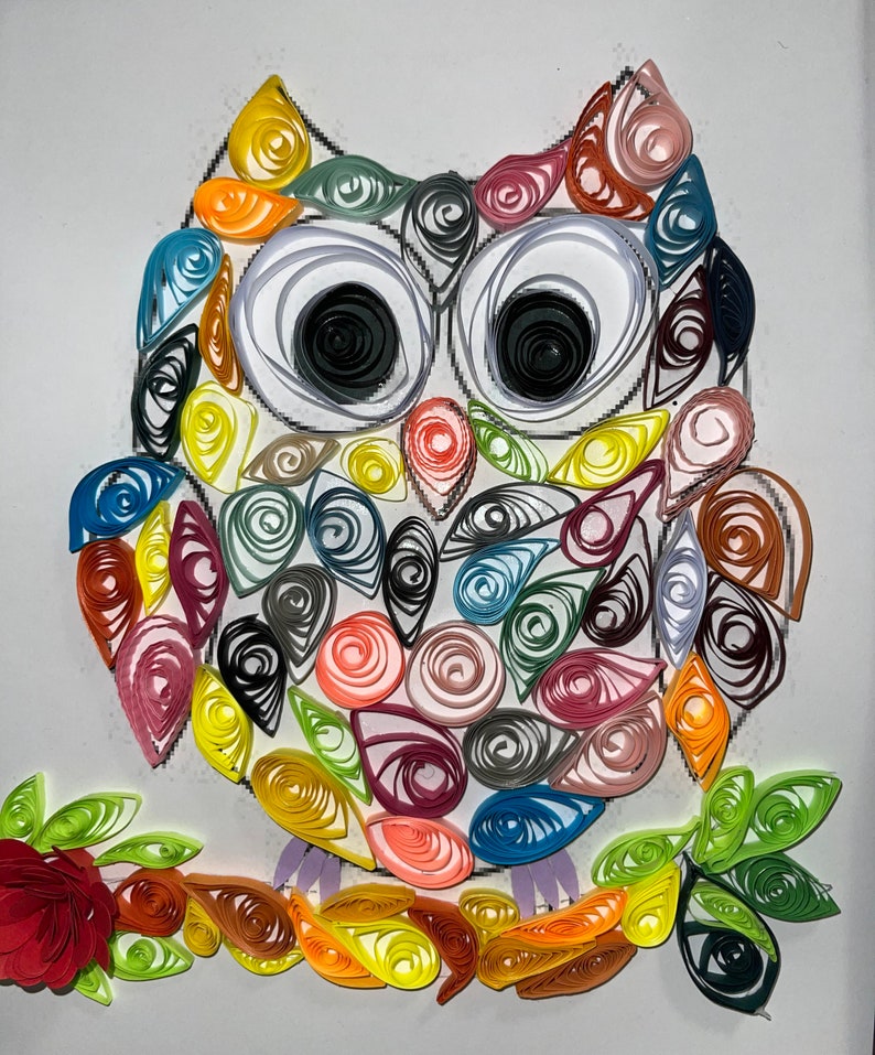 Handcrafted Quilled Paper Art Rainbow Owl Wall Paper Art Framed Rainbow