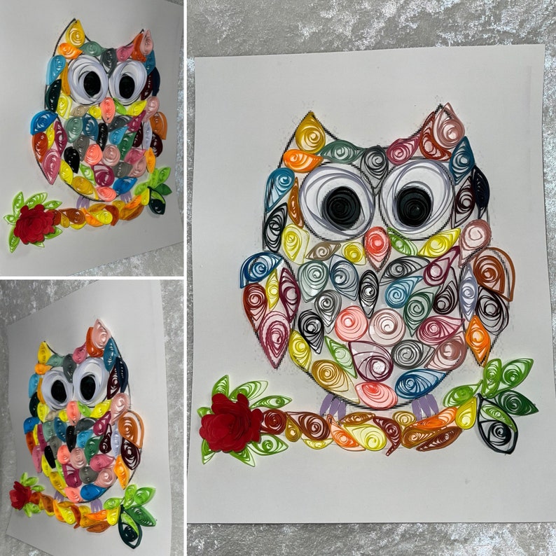 Handcrafted Quilled Paper Art Rainbow Owl Wall Paper Art Framed image 4