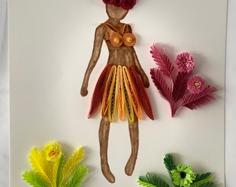 Handcrafted Hawaiian Lady Quilling Paper Art Wall Paper Art
