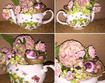 Handcraft Decorated Ceramic Blush Pink Floral Decor in an Asian Teapot