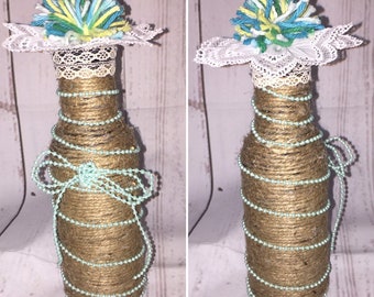 Rustic Jute Twine Wrapped Decorated Bottle Shabby Chic Kitchen Glass Bottle Container