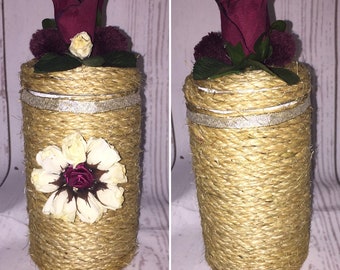 Rustic Jute Twine Wrapped Decorated Tin Can Container Shabby Chic Kitchen