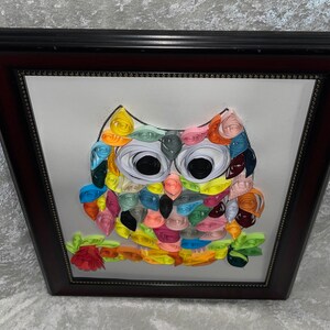 Handcrafted Quilled Paper Art Rainbow Owl Wall Paper Art Framed image 8