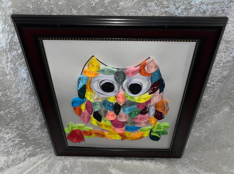 Handcrafted Quilled Paper Art Rainbow Owl Wall Paper Art Framed image 8