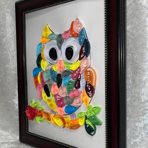Handcrafted Quilled Paper Art Rainbow Owl Wall Paper Art Framed image 6