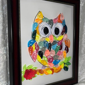 Handcrafted Quilled Paper Art Rainbow Owl Wall Paper Art Framed image 7