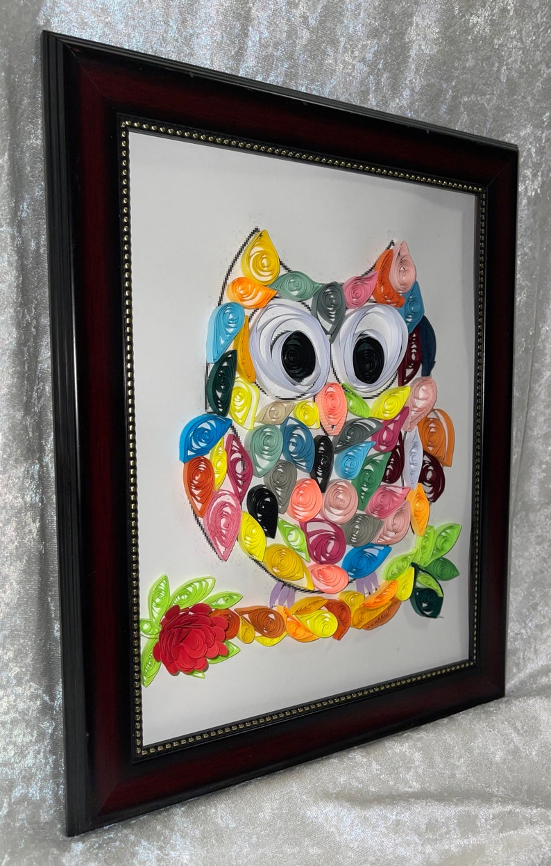 Handcrafted Quilled Paper Art Rainbow Owl Wall Paper Art Framed image 7