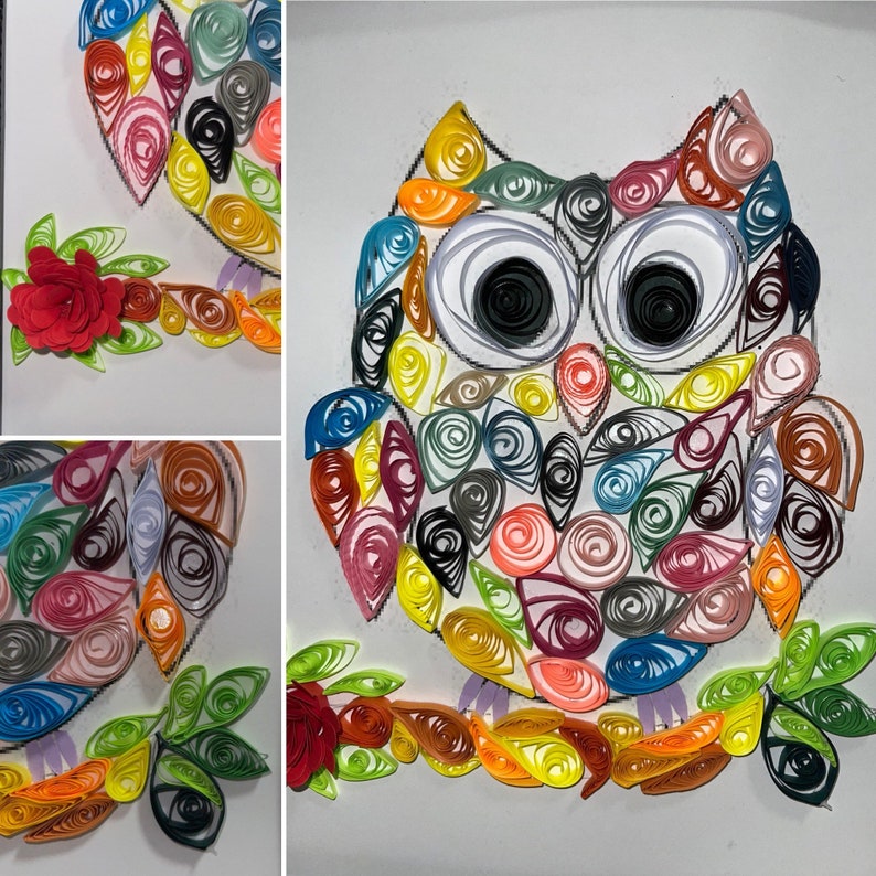 Handcrafted Quilled Paper Art Rainbow Owl Wall Paper Art Framed image 5