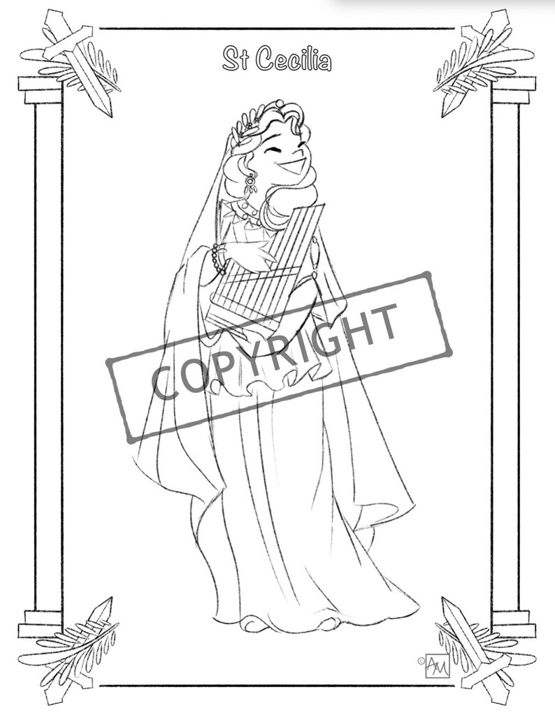 St. Cecilia Coloring Page Happy Saint Style PDF - Etsy