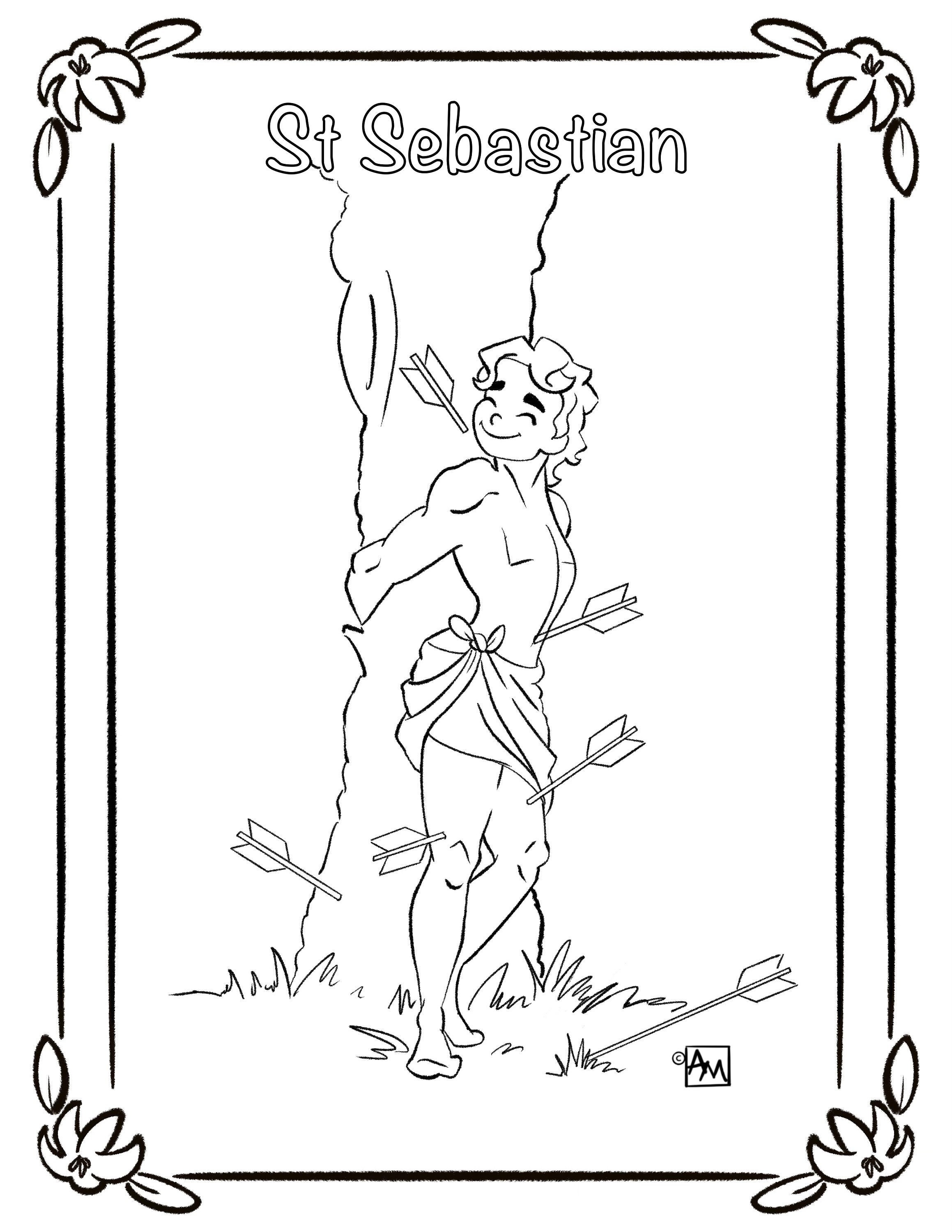 St Sebastian Coloring Page Happy Saint Style PDF Etsy