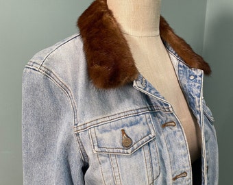 Vintage Denim Jacket, Mink Collar, Vintage Fur, Denim Jacket, Vintage Clothing