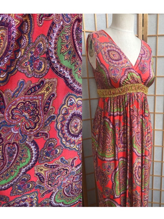 1960's Dress, Paisley Dress, Coral, Summer Dress,… - image 1