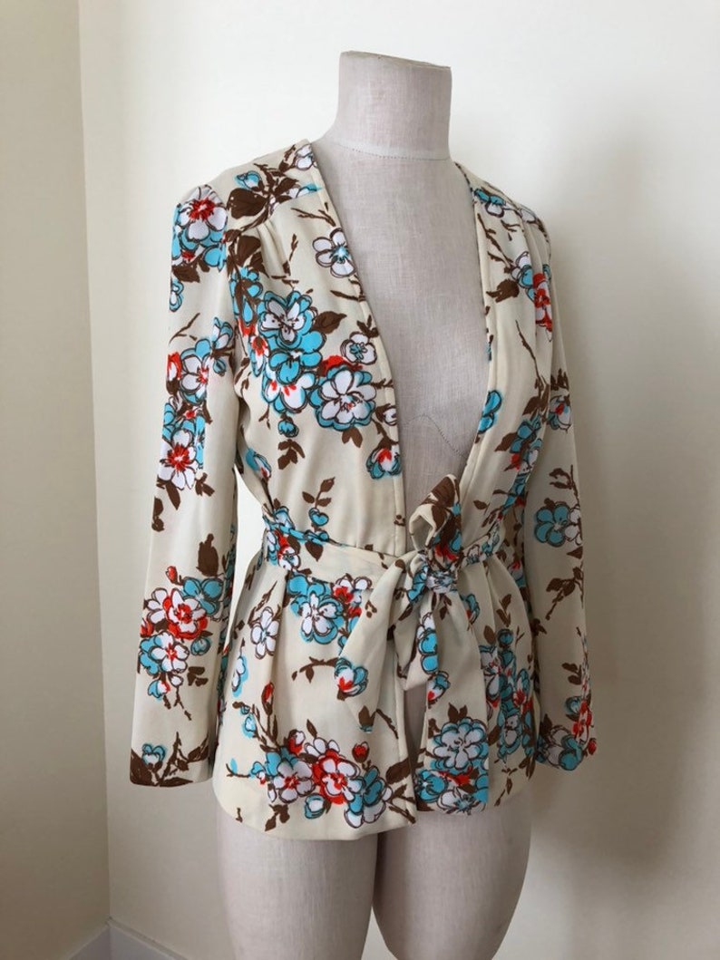 Vintage Clothing Cherry Blossom Tie Shirt Sears Fashions Vintage Sears 1970/'s Shirt Vintage Blouse