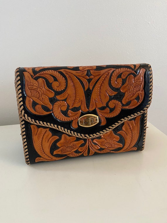 Vintage Purse, 1960's Tooled Leather Purse, Mexica