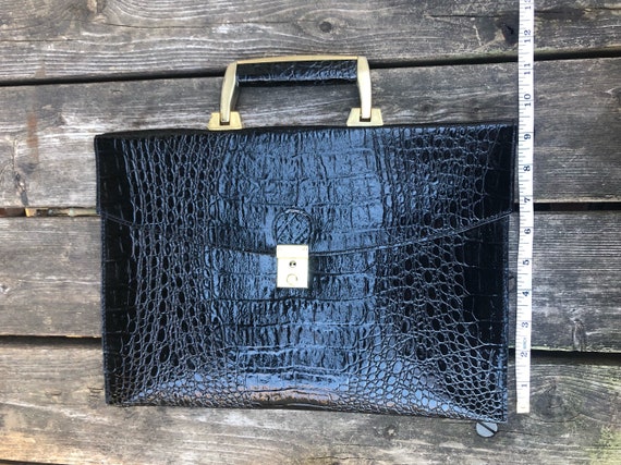 Vintage Purse, Patent Leather Embossed, Black and… - image 3