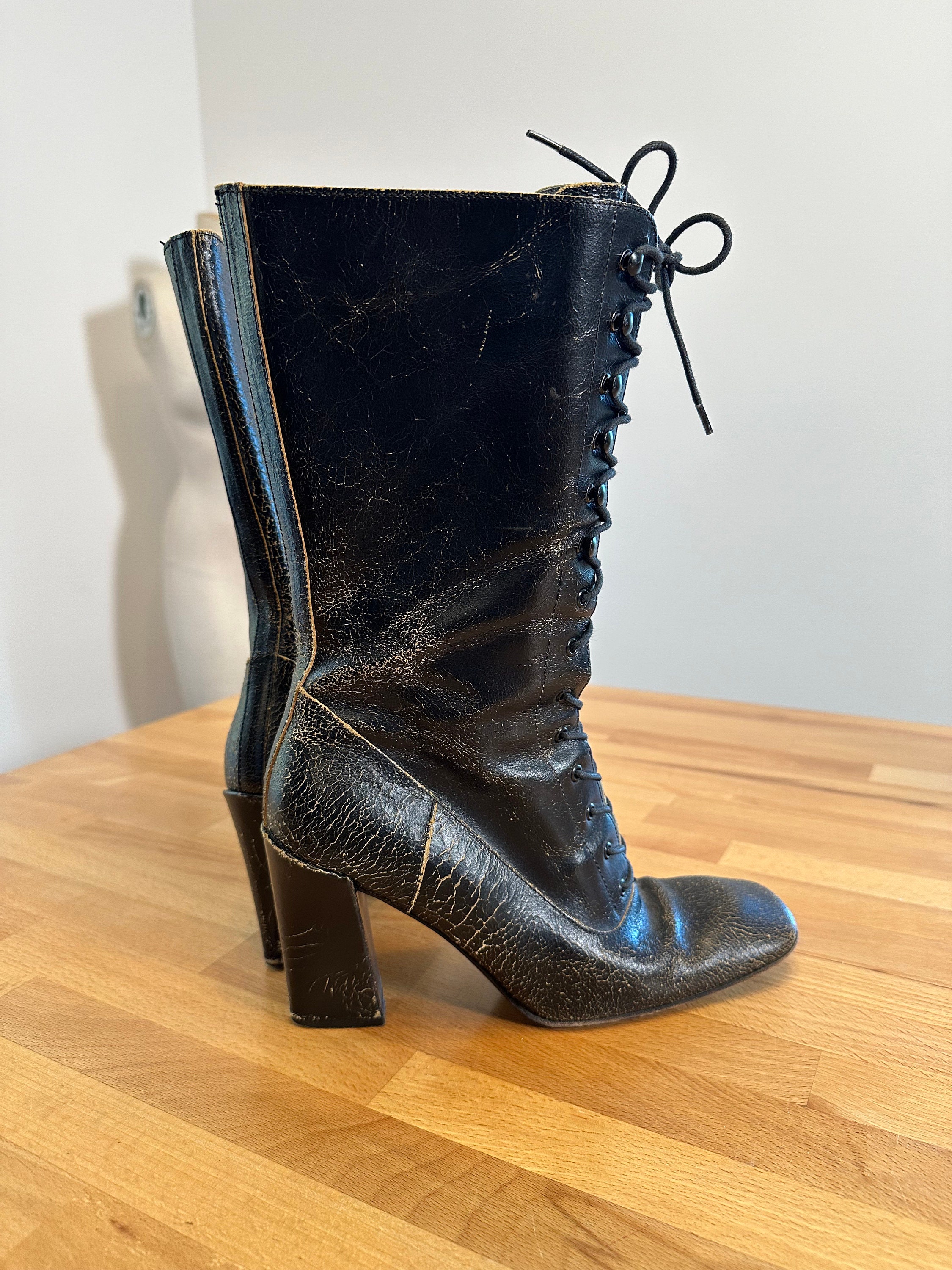 Miu Miu, Distressed Leather, Lace up Boots, Vintage Boots, Vintage