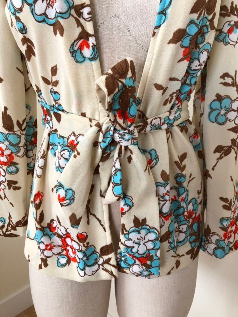 Vintage Clothing Cherry Blossom Tie Shirt Sears Fashions Vintage Sears 1970/'s Shirt Vintage Blouse