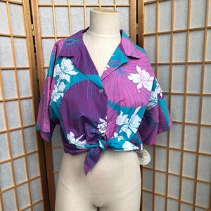Vintage Shirt, Hawaiian Shirt, Floral, Vintage Blouse, Vintage Clothing, Deadstock, Original Tags