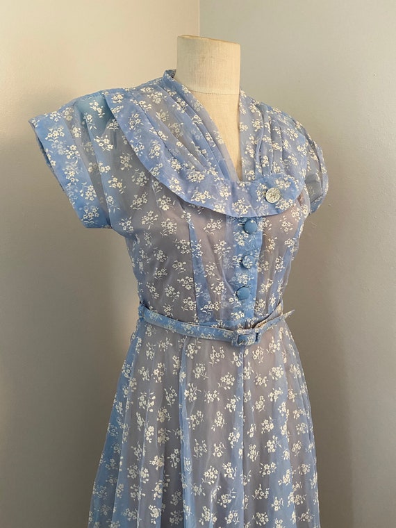 1940's Dress, Vintage Dress, Floral, Sheer Dress,