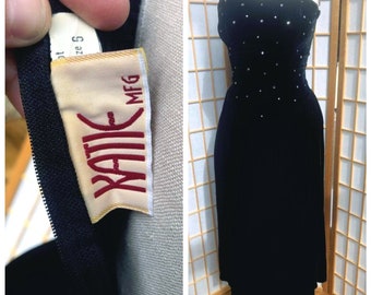 Vintage Dress, Black Velvet, Crystals, Katie Dress, Vintage Clothing, Formal, Prom, Party Dress