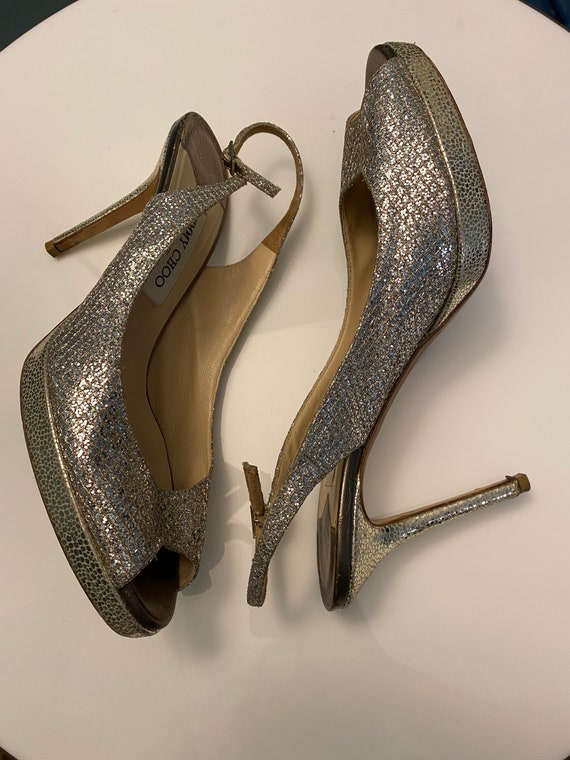 Jimmy Choo Shoes Designer Shoes Vintage Fashion Vintage Shoes Jimmy Choo Peep Toe Sling Back Heels Pumps Sparkle Heels Etsy