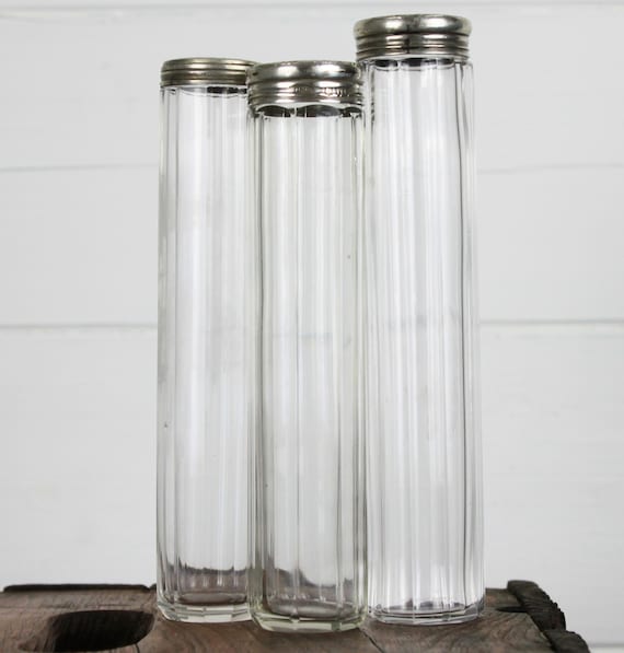 Set Of 3 Sterling Silver Topped Glass Bottles Vanity Jars Etsy