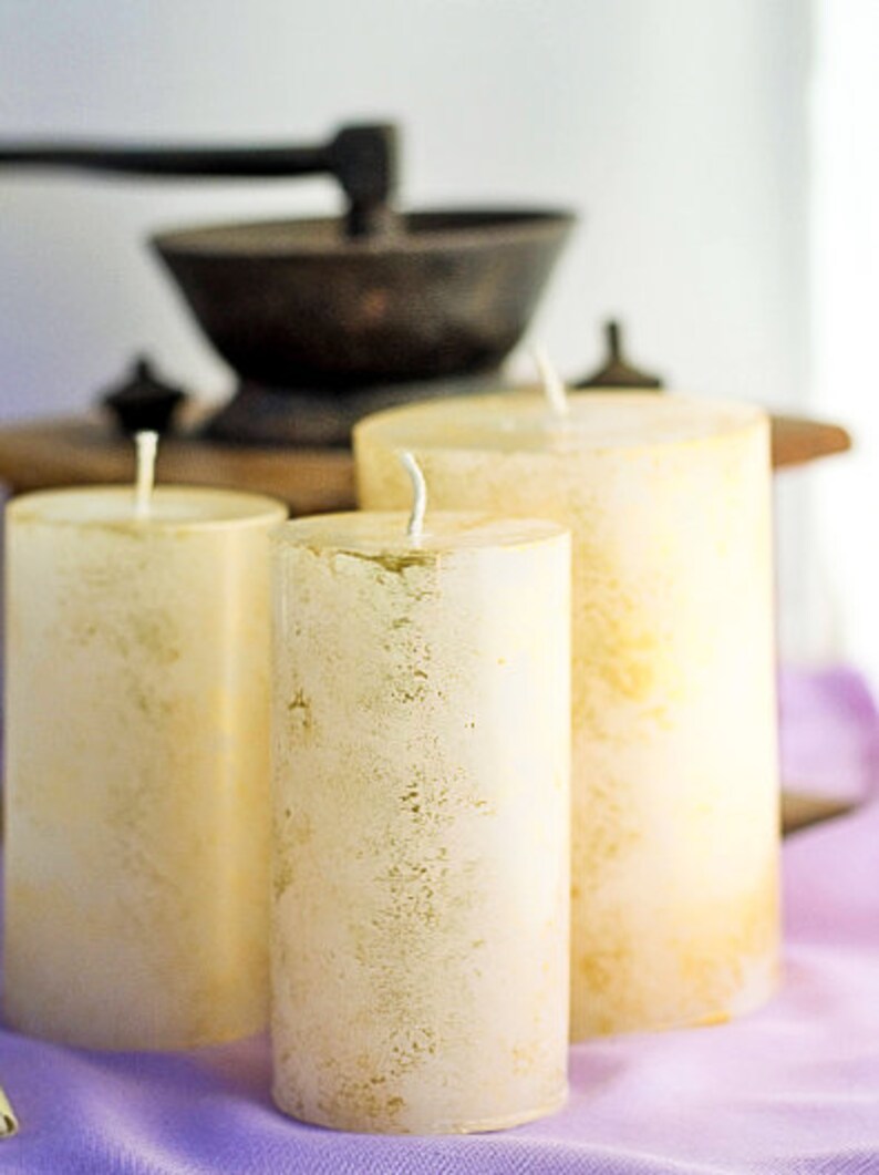 Vanilla Scented Pillar Candle Painted Candle Rustic Home Etsy