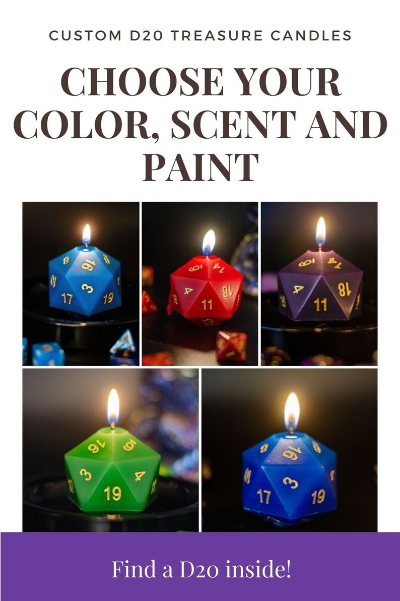 D20 Surprise Candle with a D20 inside, Hidden Dice Candle, Critical Hit Candle, D&D Decor, Dungeons and Dragons Table Top Pillar Candle 