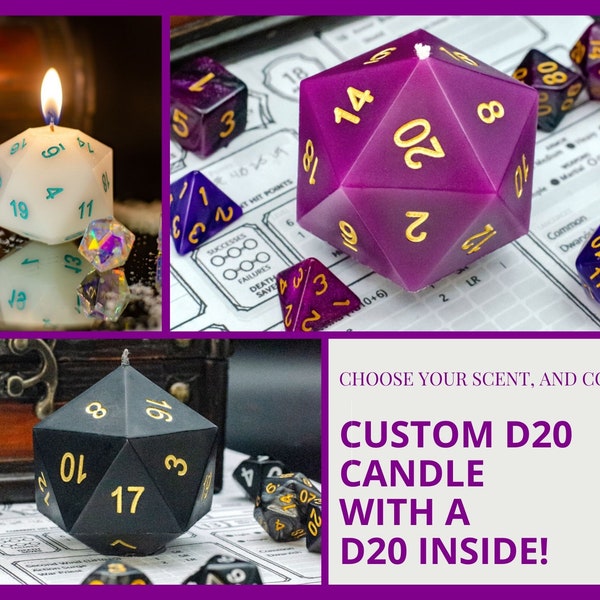 Custom D20 DnD Dice Candle with a D20 inside | Dungeons and Dragons | DnD Accessories | Geek Decor