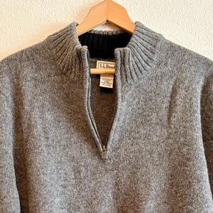 LL Bean 100% Wolle Shetland Pullover Herren Große Grau 1/4 Zip Pullover Elbow Patch