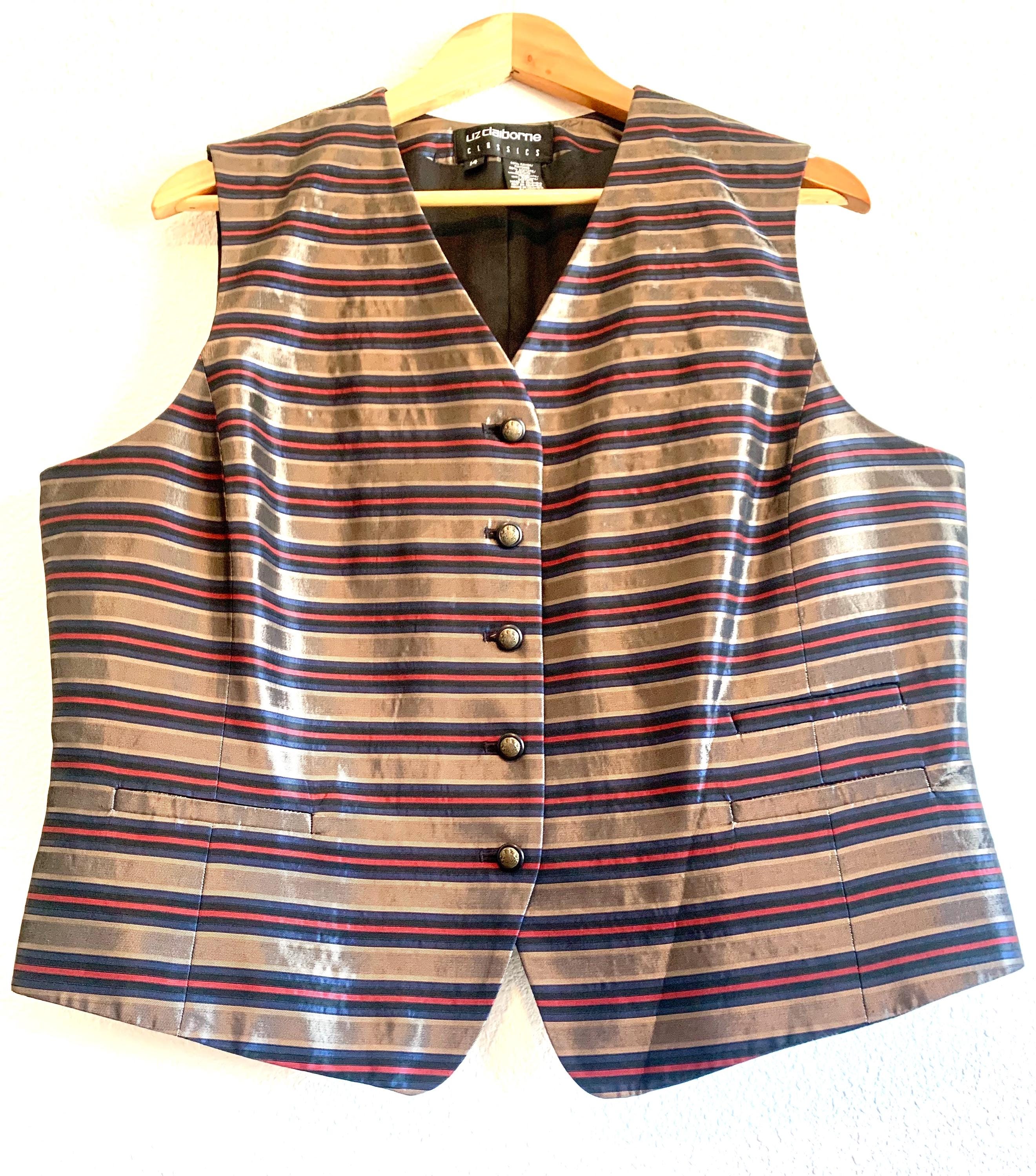 Cardigan Vintage Liz Claiborne Marron à Pois - Taille M - Coton Tricoté Occasion Très Bon État