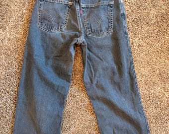 VTG Black Levi's Loose Straight 569 DENIM Jeans cropped High rise 27x22 Youth 14