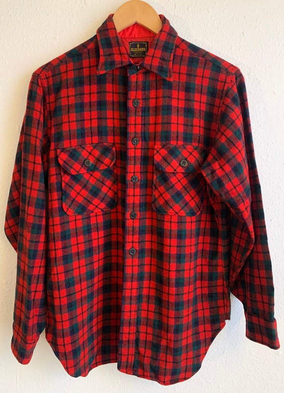 Vintage 60's ELDORADO Men's red wool plaid shirt A